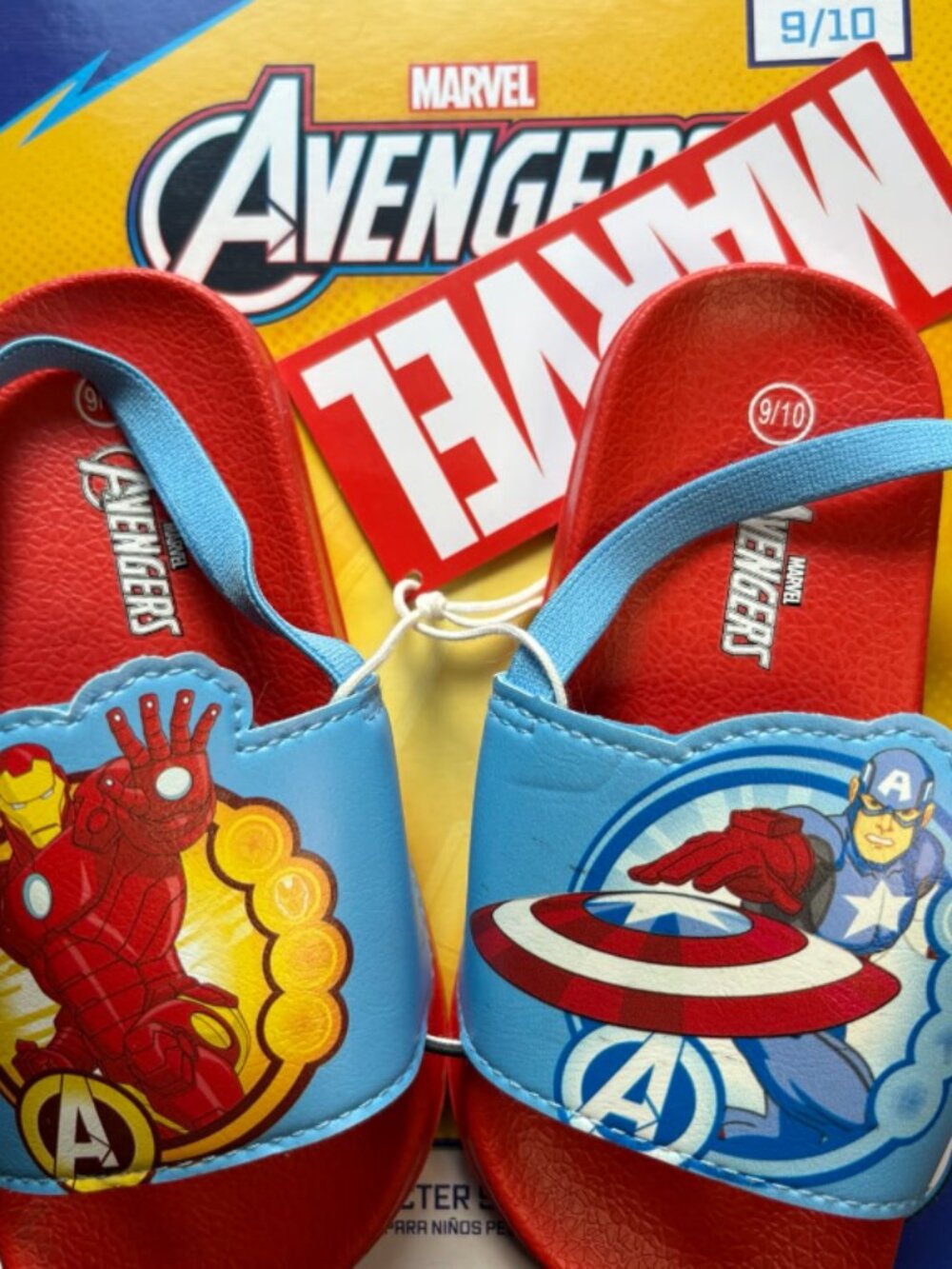 Marvel Avengers Superhero Kids Slide Sandals - Red and Blue; Toddler size: 9/10